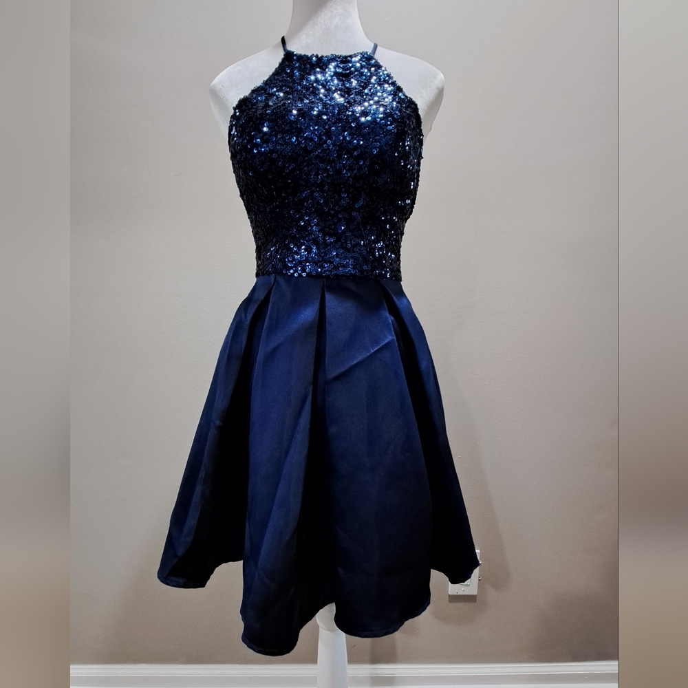 B Darlin Navy Sequin Dress